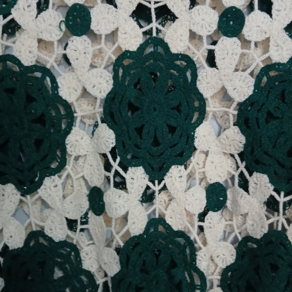 Rebellion Crochet Floral Lace Long-Sleeve Top - Cream and Dark Green - Picture 3 of 4